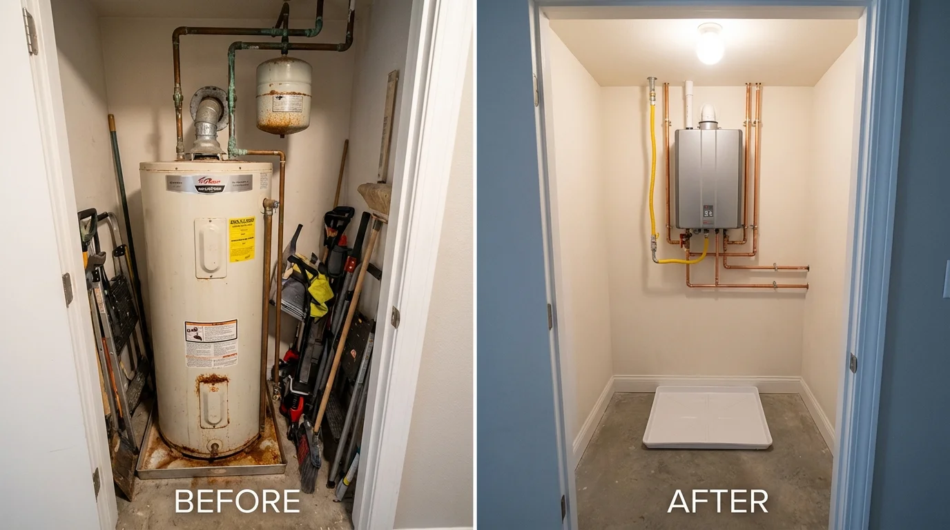 Tank water heater versus wall-mounted tankless unit comparison for Oakwood, GA homeowners