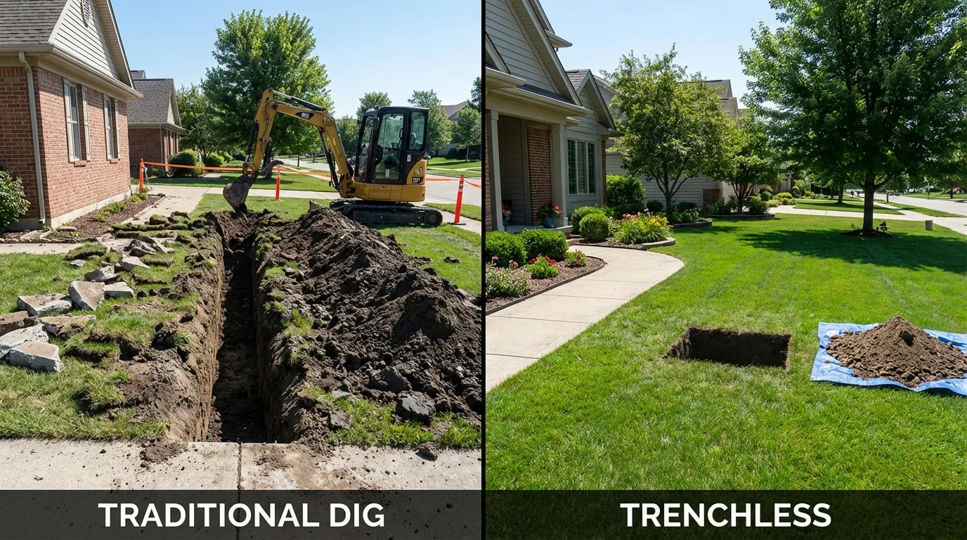 Trenchless sewer repair with minimal yard damage versus traditional excavation in Oakwood, GA